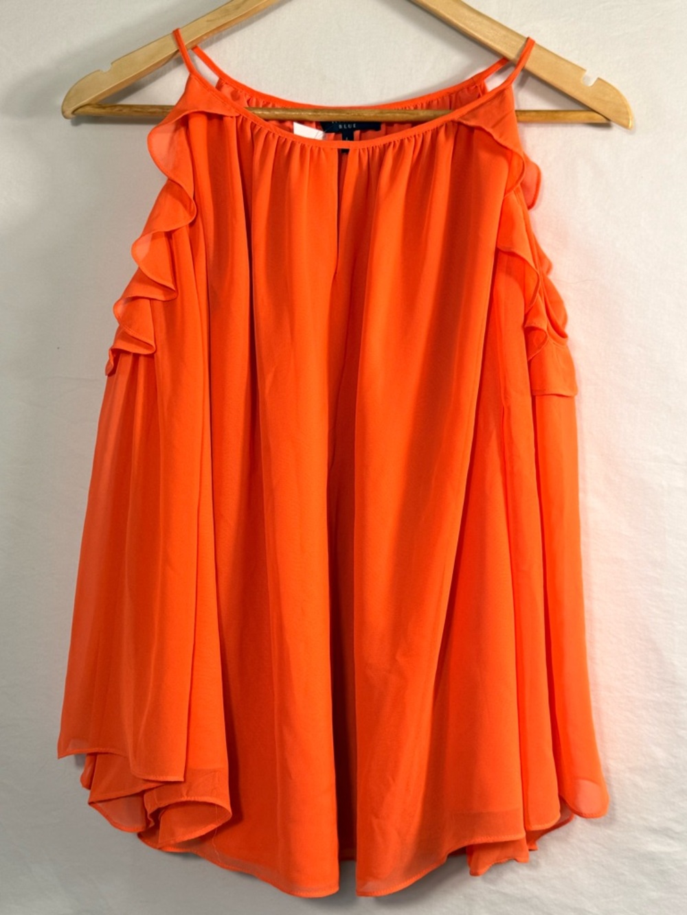 Kaari Blue Orange Ruffle Cold Shoulder blouse